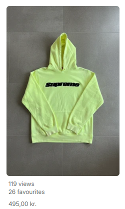 Marketplace listing — yellow Supreme hoodie, 119 views