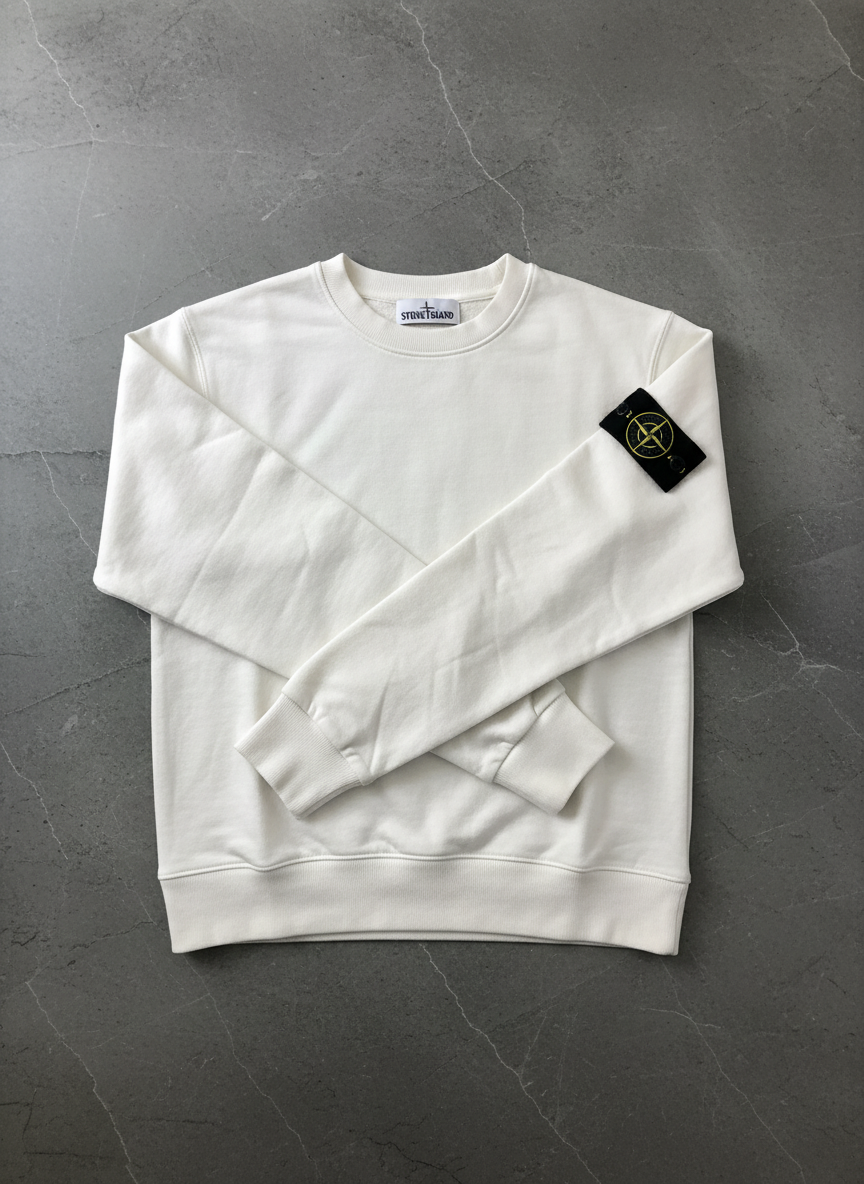 Stone Island white crewneck sweatshirt — uploaded photo example